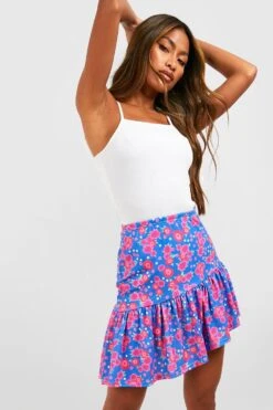 Florales Minirock Mit Rüschensaum -Günstiges Mode Takt Geschäft gzz51721 blue xl 3