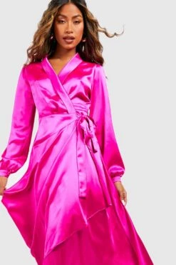 Wickel-Midikleid Aus Satin Mit Gürtel 6 Wickel-Midikleid Aus Satin Mit Gürtel -Günstiges Mode Takt Geschäft gzz51785 hot20pink xl 2