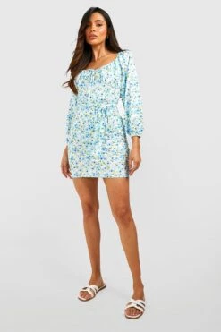 Strukturiertes Florales Minikleid -Günstiges Mode Takt Geschäft gzz51793 ivory xl 2