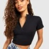 Geripptes Crop Top Mit Halbem Reißverschluss