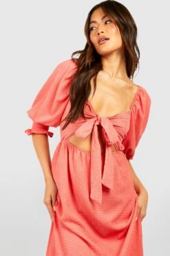 Strukturiertes Midikleid Mit Schnür-Detail 7 Strukturiertes Midikleid Mit Schnür-Detail -Günstiges Mode Takt Geschäft gzz52164 coral xl 3