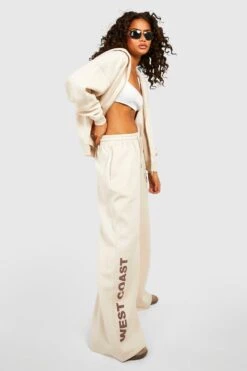 Jogginghose Mit Weitem Bein Und West Coast Slogan -Günstiges Mode Takt Geschäft gzz52300 stone xl 2