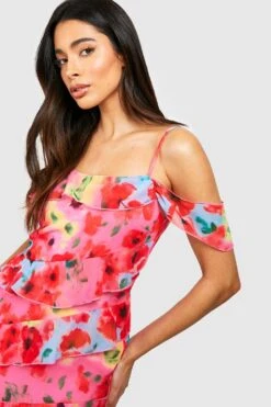Florals Gestuftes Rüschen-Maxikleid -Günstiges Mode Takt Geschäft gzz52593 pink xl 3