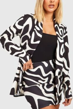 Jersey Blazer Mit Abstraktem Print & Micro-Minirock 7 Jersey Blazer Mit Abstraktem Print & Micro-Minirock -Günstiges Mode Takt Geschäft gzz52835 black xl 3