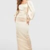 Satin Maxikleid Mit Blouson-Ärmeln