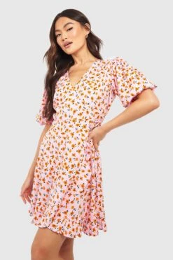 Florales Wickel-Minikleid -Günstiges Mode Takt Geschäft gzz53054 pink xl 2