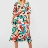 Florals Midikleid Mit V-Ausschnitt