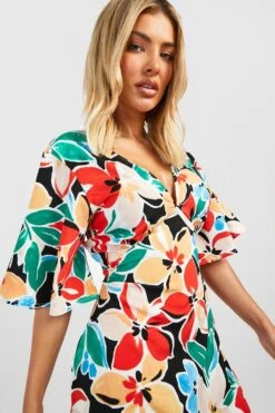 Florals Midikleid Mit V-Ausschnitt -Günstiges Mode Takt Geschäft gzz53055 black xl 3