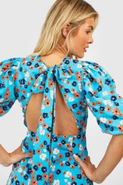 Florales Midikleid Mit Puffärmeln -Günstiges Mode Takt Geschäft gzz53056 blue xl 3