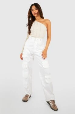 Geripptes Einärmliges Crop Top Mit Kontrast-Naht -Günstiges Mode Takt Geschäft gzz53483 stone xl 2