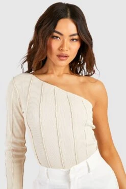 Geripptes Einärmliges Crop Top Mit Kontrast-Naht -Günstiges Mode Takt Geschäft gzz53483 stone xl 3