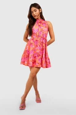 Florales Skaterkleid Mit Rüschen-Detail -Günstiges Mode Takt Geschäft gzz53681 orange xl 2