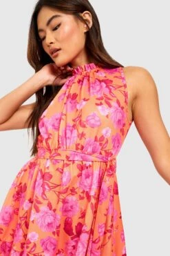 Florales Skaterkleid Mit Rüschen-Detail -Günstiges Mode Takt Geschäft gzz53681 orange xl 3