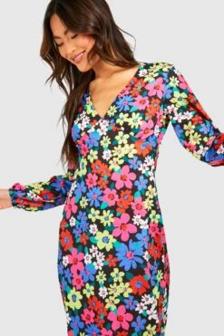 Midikleid Mit Blumenprint 6 Midikleid Mit Blumenprint -Günstiges Mode Takt Geschäft gzz53734 black xl 2