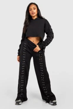 Geschnürte Jogginghose Mit Geradem Bein -Günstiges Mode Takt Geschäft gzz54023 black xl 2