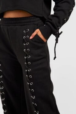 Geschnürte Jogginghose Mit Geradem Bein -Günstiges Mode Takt Geschäft gzz54023 black xl 3