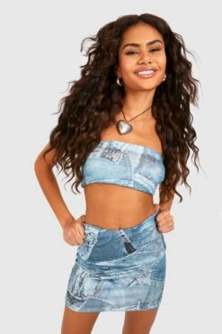 Jersey-Minirock Mit Denim-Print -Günstiges Mode Takt Geschäft gzz54092 blue xl 3