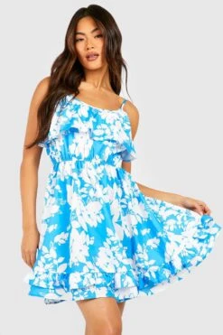 Florales Kleid Mit Rüschen-Detail 7 Florales Kleid Mit Rüschen-Detail -Günstiges Mode Takt Geschäft gzz54124 blue xl 3