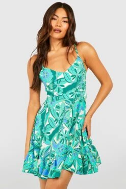 Rüschen-Kleid Mit Floralem Print -Günstiges Mode Takt Geschäft gzz54126 green xl 2