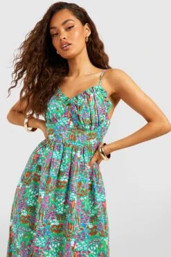 Florales Maxikleid Mit Geraffter Brust Und Rüschensaum -Günstiges Mode Takt Geschäft gzz54322 green xl 3