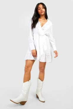 Strukturiertes Rüschen-Wickelkleid -Günstiges Mode Takt Geschäft gzz54419 cream xl 2