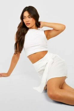 Baumwoll-Minirock In Knitteroptik Mit Gürtel 6 Baumwoll-Minirock In Knitteroptik Mit Gürtel -Günstiges Mode Takt Geschäft gzz54453 white xl 2