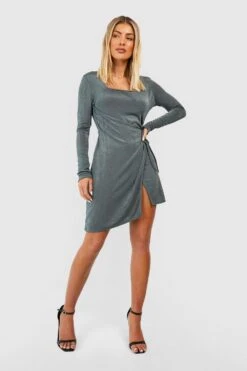 Strukturiertes Wickel-Minikleid -Günstiges Mode Takt Geschäft gzz54468 olive xl 2