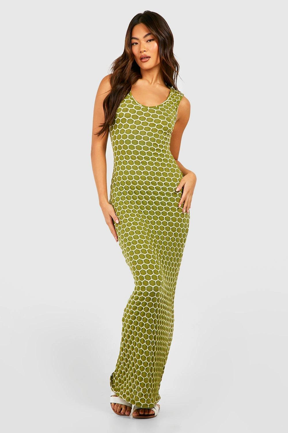 Strukturiertes ärmelloses Rundhals-Maxikleid 1 Strukturiertes ärmelloses Rundhals-Maxikleid