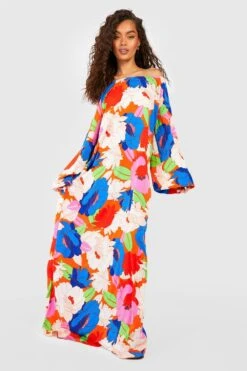 Maxi Smokkleid Mit Abstraktem Blumenprint