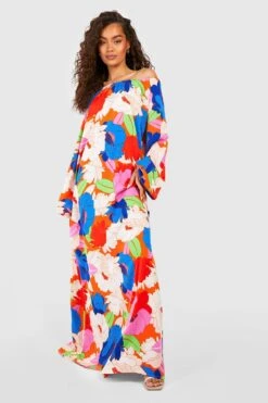 Maxi Smokkleid Mit Abstraktem Blumenprint -Günstiges Mode Takt Geschäft gzz54773 blue xl 2