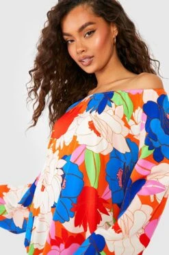 Maxi Smokkleid Mit Abstraktem Blumenprint -Günstiges Mode Takt Geschäft gzz54773 blue xl 3