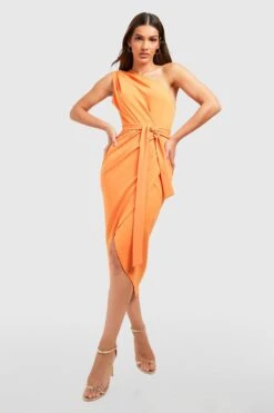 Einärmliges Midikleid Mit Falten-Detail -Günstiges Mode Takt Geschäft gzz54937 orange xl 2