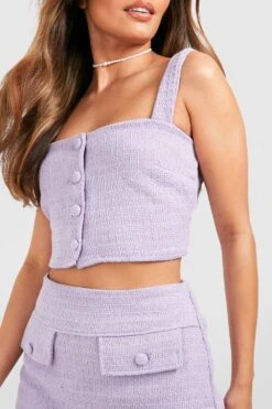 Tweed Crop Top Mit Geradem Ausschnitt Und Knopfleiste -Günstiges Mode Takt Geschäft gzz55085 lilac xl 3