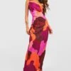 Plissee-Maxikleid Mit Abstraktem Print
