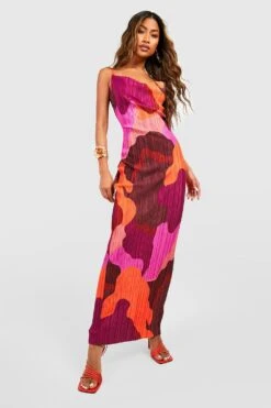 Plissee-Maxikleid Mit Abstraktem Print