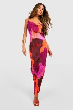 Plissee-Maxikleid Mit Abstraktem Print -Günstiges Mode Takt Geschäft gzz55179 purple xl 2