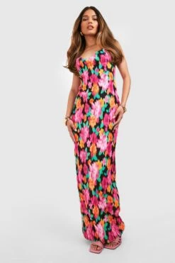 Florales Plissee Maxikleid