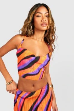 Plissee Crop Top Mit Abstraktem Print Und Wasserfallausschnitt -Günstiges Mode Takt Geschäft gzz55900 purple xl 2