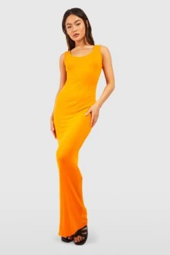 Basic Rundhals-Maxikleid -Günstiges Mode Takt Geschäft gzz57043 orange xl 2