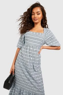 Gingham-Midikleid Mit Geradem Ausschnitt -Günstiges Mode Takt Geschäft gzz58304 pale20blue xl 2