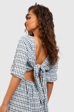 Gingham-Midikleid Mit Geradem Ausschnitt -Günstiges Mode Takt Geschäft gzz58304 pale20blue xl 3